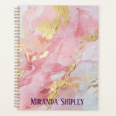 Elegante Roze & Gouden Verf Paarse Naam Planner (Voorkant)