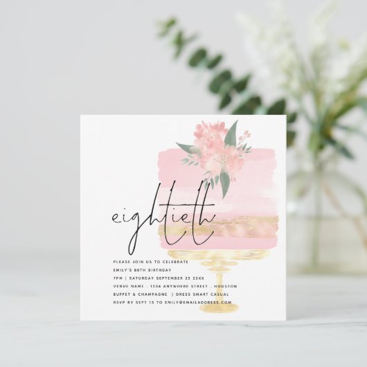 Elegante Roze Gouden Verjaardagstaart 80ste Partij Kaart (Staand voorkant)