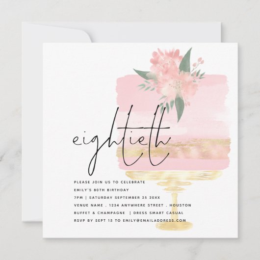 Elegante Roze Gouden Verjaardagstaart 80ste Partij Kaart (Voorkant)