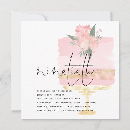 Elegante Roze Gouden Verjaardagstaart 90ste Partij Kaart (Voorkant)