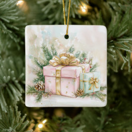 Elegante roze gouden vintage kerst keramisch ornament