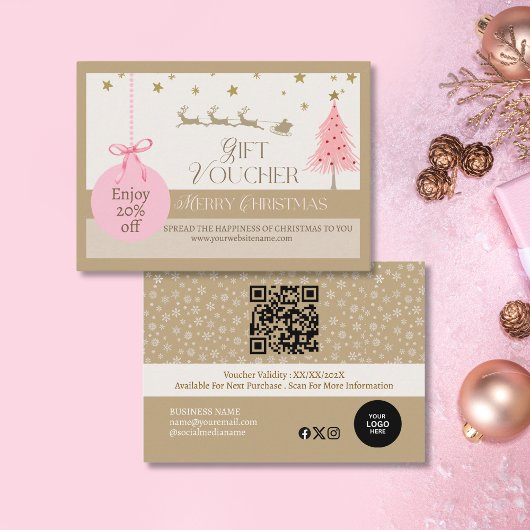 Elegante roze gouden vrolijke kerstbusiness kortingskaartje
