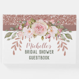 Elegante Roze Gouden Watercolor Bruidsdouche Gastenboek