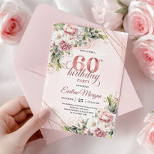 Elegante Roze Gouden Waterverf Bloemen 60e Verjaar
