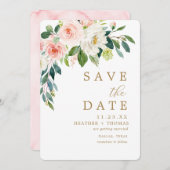 Elegante Roze Gouden Waterverf Bloemen Bruiloft Save The Date (Voorkant / Achterkant)
