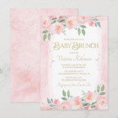 Elegante roze gouden Waterverf Floral Baby Brunch Kaart (Voorkant / Achterkant)