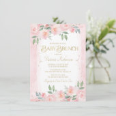 Elegante roze gouden Waterverf Floral Baby Brunch Kaart (Staand voorkant)