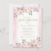 Elegante roze gouden Waterverf Floral Baby Brunch Kaart (Voorkant)