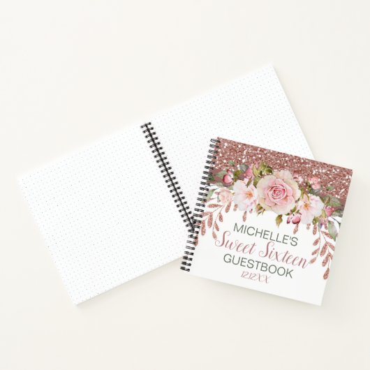 Elegante Roze Gouden Waterverf Sweet Sixteen Gast  Notitieboek (Binnen)