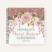 Elegante Roze Gouden Waterverf Sweet Sixteen Gast  Notitieboek (Voorkant)