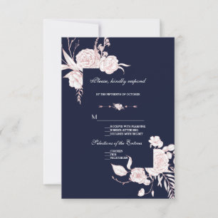 Elegante Roze Gouden Witte Bloemen Lijst Bruiloft RSVP Kaartje