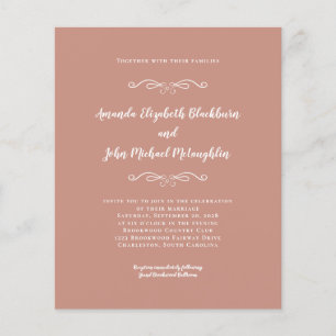 Elegante roze gouden witte budget trouwuitnodiging