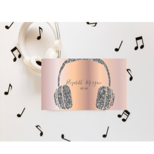 Elegante Roze Gouden Zilveren Glitter Hoofdtelefoo Visitekaartje