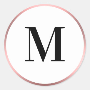 Elegante Roze Gradiënt Zwarte Witte Monogram Initi Ronde Sticker