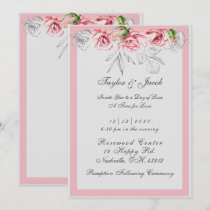 Elegante Roze & Grijs Bloemendecoratie Bruiloft Kaart