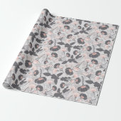 Elegante roze grijze bloemen cadeaupapier (Uitgerold)