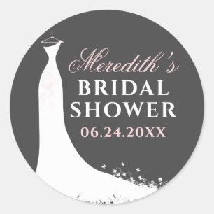 Elegante Roze Grijze Jurk Bruidsuitnodiging Ronde Sticker