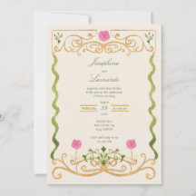 Elegante Roze Groen en Goud Handgetekende Waterver