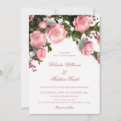 Elegante Roze Groene 3D Rozen Bruiloft Kaart (Voorkant)
