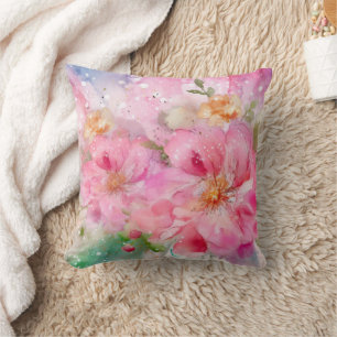 Elegante Roze Groene Aquarel Bloemig  Kussen