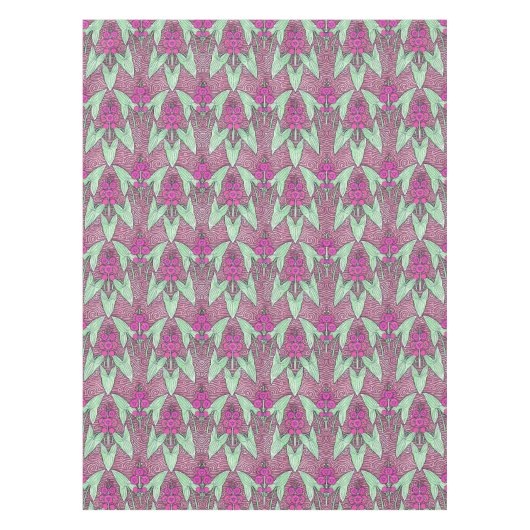 Elegante Roze Groene Art Nouveau Bloemen Tafelkleed (Voorkant)
