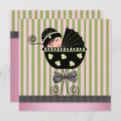 Elegante Roze Groene Baby Meisje Douche Kaart (Voorkant / Achterkant)