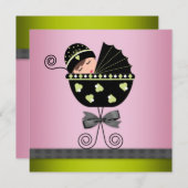 Elegante Roze Groene Baby Meisje Douche Kaart (Voorkant / Achterkant)