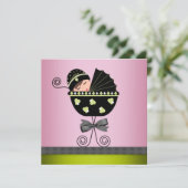 Elegante Roze Groene Baby Meisje Douche Kaart (Staand voorkant)