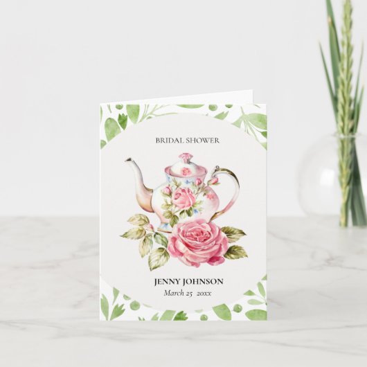 Elegante Roze Groene Bloem Bloemen Bruiloft (Voorkant)