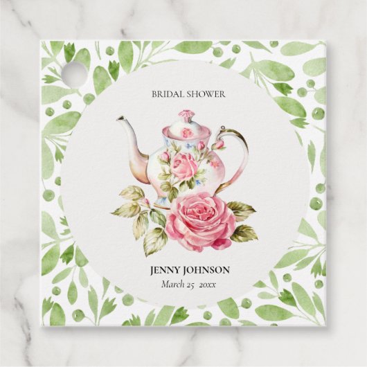 Elegante Roze Groene Bloem Bloemen Bruiloft Bedankjes Labels (Voorkant)