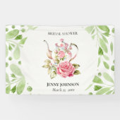 Elegante Roze Groene Bloem Bloemen Bruiloft Feest Spandoek (Horizontaal)