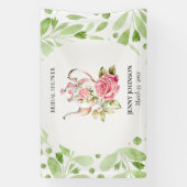 Elegante Roze Groene Bloem Bloemen Bruiloft Feest Spandoek (Verticaal)