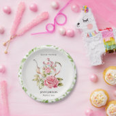 Elegante Roze Groene Bloem Bloemen Bruiloft Papieren Bordje (Feest)