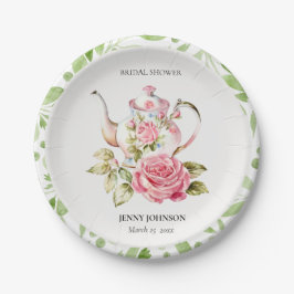 Elegante Roze Groene Bloem Bloemen Bruiloft Papieren Bordje