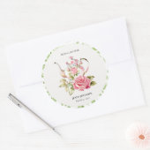 Elegante Roze Groene Bloem Bloemen Bruiloft Ronde Sticker (Envelop)