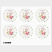 Elegante Roze Groene Bloem Bloemen Bruiloft Ronde Sticker (Vel)