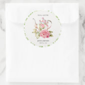Elegante Roze Groene Bloem Bloemen Bruiloft Ronde Sticker (Tas)