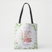 Elegante Roze Groene Bloem Bloemen Bruiloft Tote Bag (Voorkant)