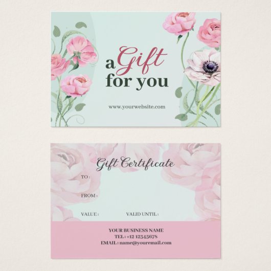 Elegante roze groene bloem een cadeau voor u visitekaartje (Voorkant /achterkant)