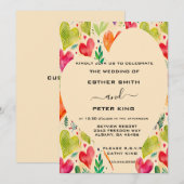 Elegante Roze & Groene Bloemen Harten Arbor Weddin Kaart (Voorkant / Achterkant)