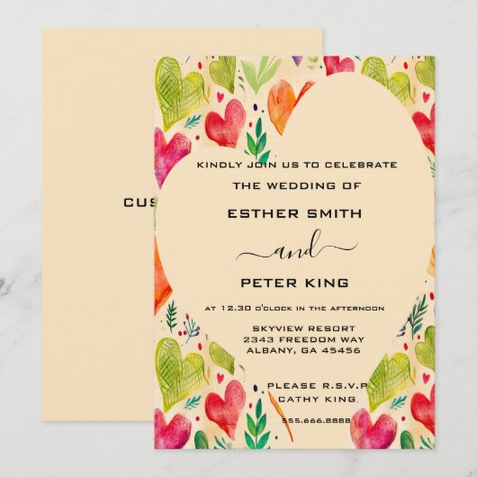 Elegante Roze & Groene Bloemen Harten Arbor Weddin Kaart (Voorkant / Achterkant)