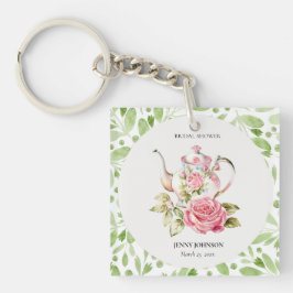 Elegante roze groene bloemen Vrijgezellenfeest Sleutelhanger