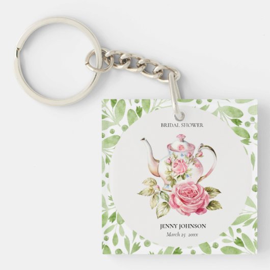 Elegante roze groene bloemen Vrijgezellenfeest Sleutelhanger (voorkant)