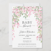 Elegante roze groene bloemen waterverf baby shower kaart (Voorkant)