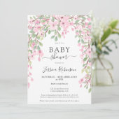 Elegante roze groene bloemen waterverf baby shower kaart (Staand voorkant)