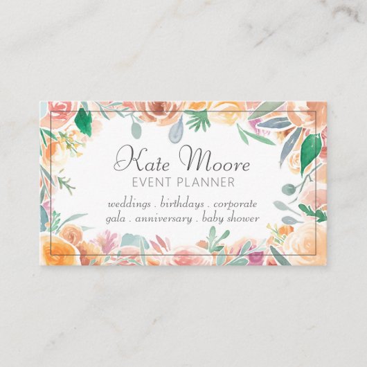 Elegante roze groene bloemenborder evenementenplan visitekaartje (Voorkant)