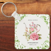Elegante Roze Groene Bloemige Bloemen Bruids Showe Sleutelhanger (Voorkant)