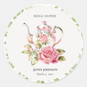 Elegante Roze Groene Bloemige Bloemen Bruiloft Fee Ronde Sticker