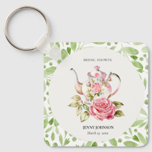 Elegante Roze Groene Bloemige Bloemen Bruiloftssho Sleutelhanger