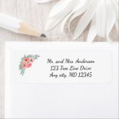 Elegante roze groene bloemige retouradresstickers etiket (Insitu)